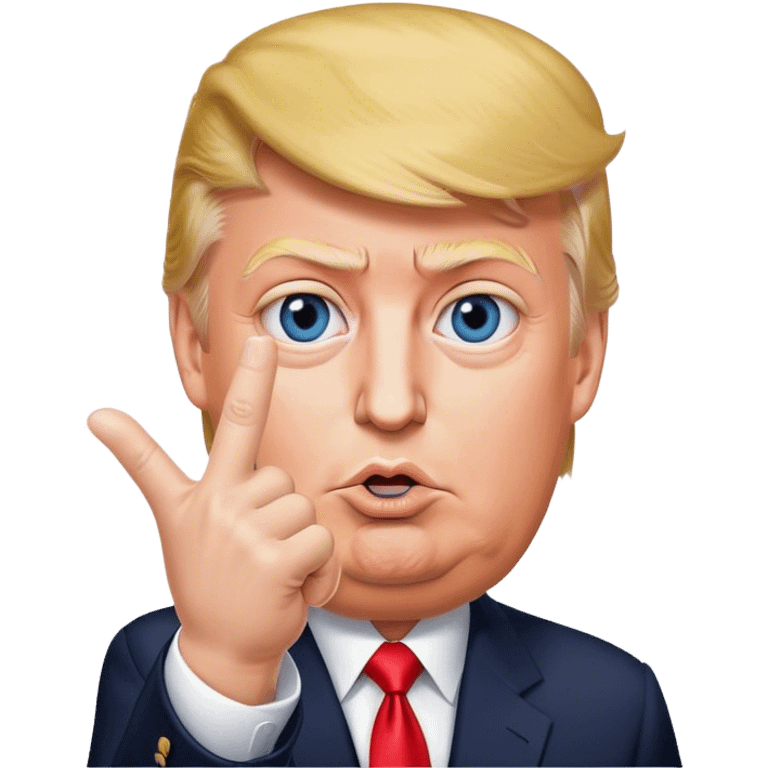 Super realistic Donald Trump pointing finger up, realistic eyes emoji