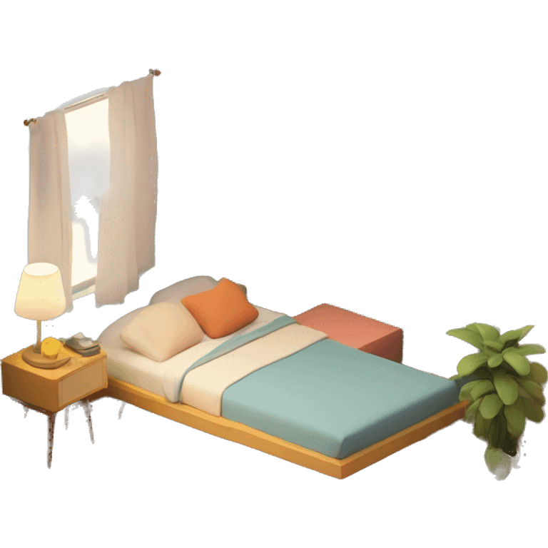 isometric-3d-cute-small-bedroom--mid-century modern-interior emoji