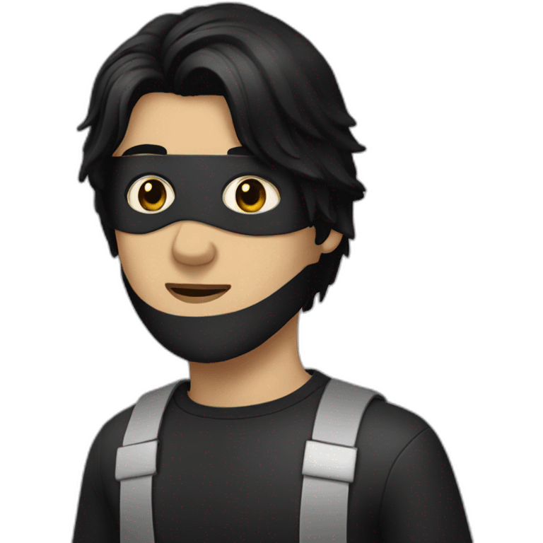 guy with cearly black hair wear a black mask emoji