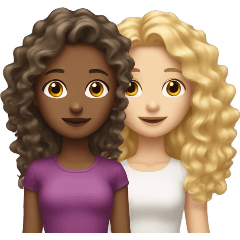 Blonde curly hair girl and brunette wavy hair girl  emoji