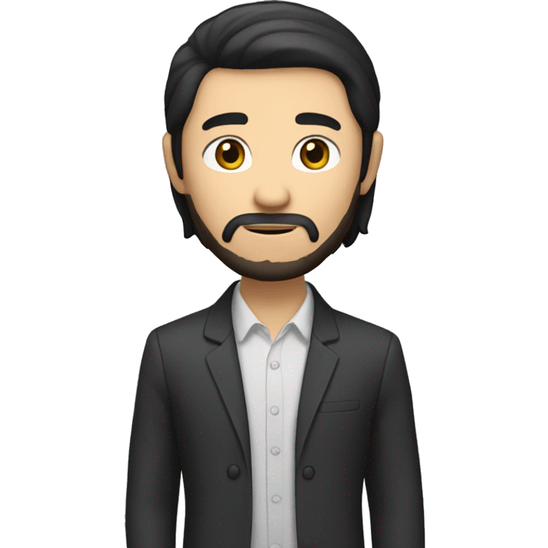 white, but asian looking man with dark brown long hair and some beard, dressed in smart casual emoji