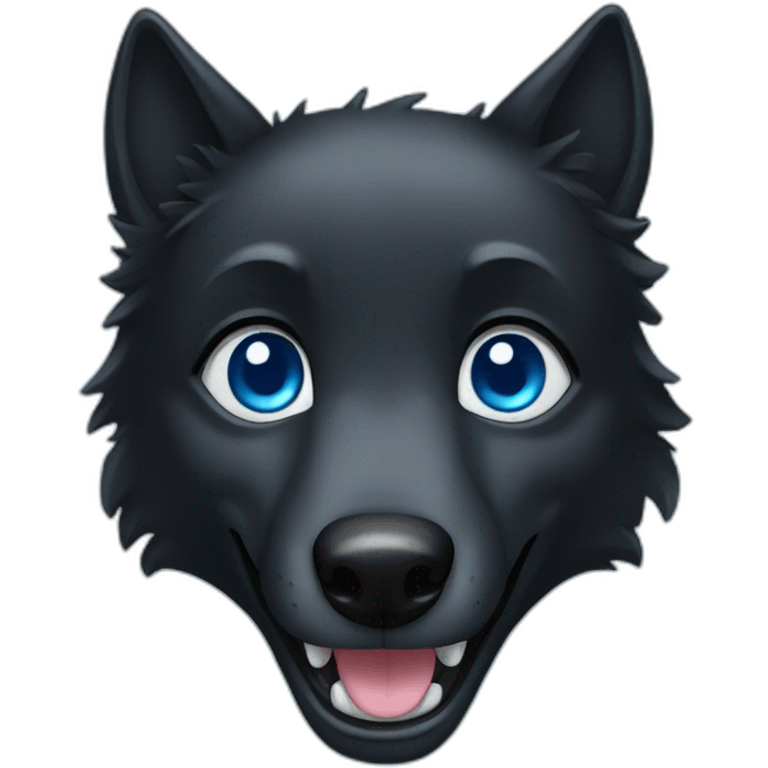 Happy black wolf with blue eyes emoji