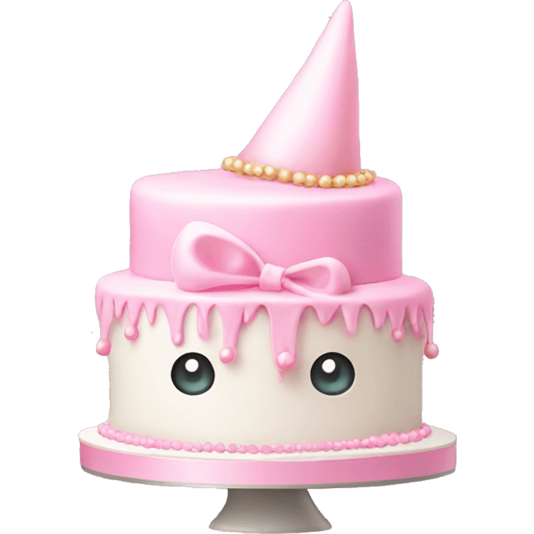 Pearl ligh pink birthday cake witch bow emoji