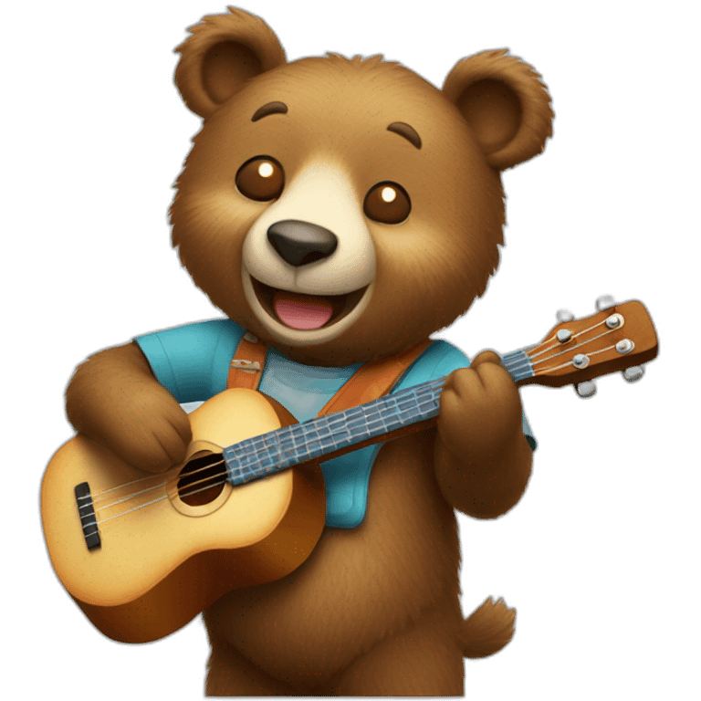 Happy bear playing ukelele emoji