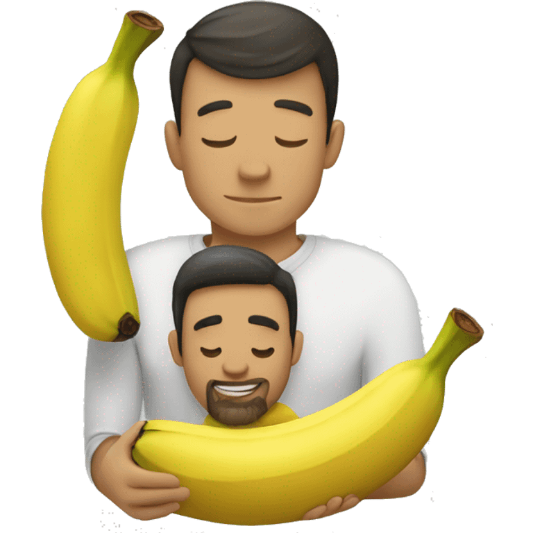 Banana cuddling a Dad Apple emoji