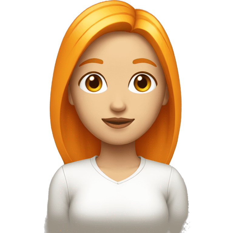 Chica con pelo rubio, saco naranja y camisa blanca emoji