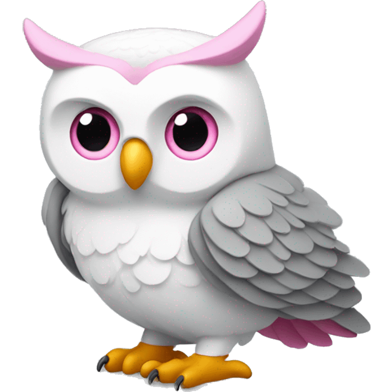 white owl with pink ears and grey wings emoji