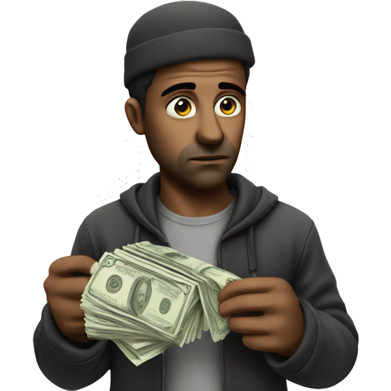 sad man with money photorealistic serious emoji