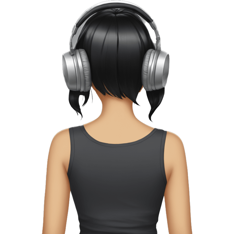 anime girl from behind with headphones on toes and black hair emoji