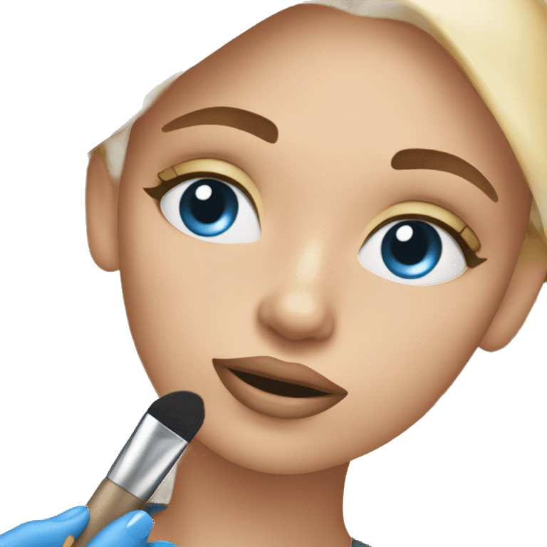 girl with blonde hair and blue eyes getting ready doing her makeup and texting her friends emoji