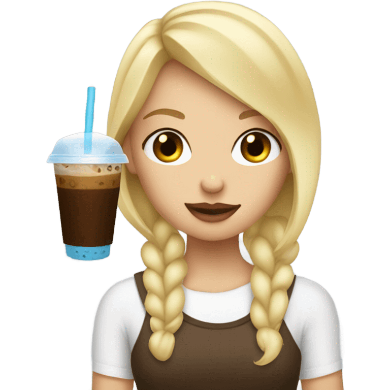 Blonde girl addicted to iced coffee emoji