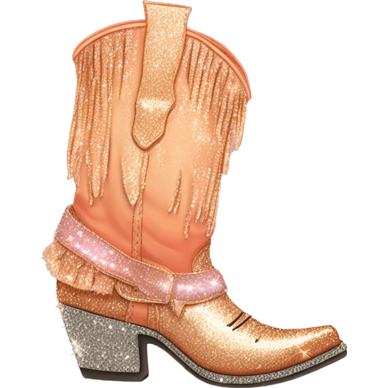 Realistic peach to broze ombre pair of fashion cowgirl boots with sparkly shiny glitter fringe on them. emoji