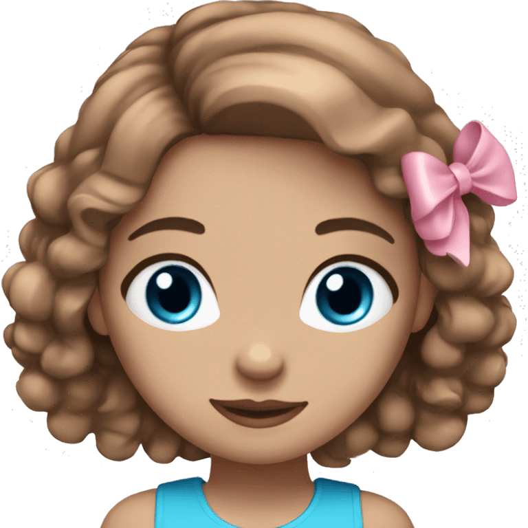 Brown haired girl with blue eyes long eyelashes with pink bow with highlighted hair emoji