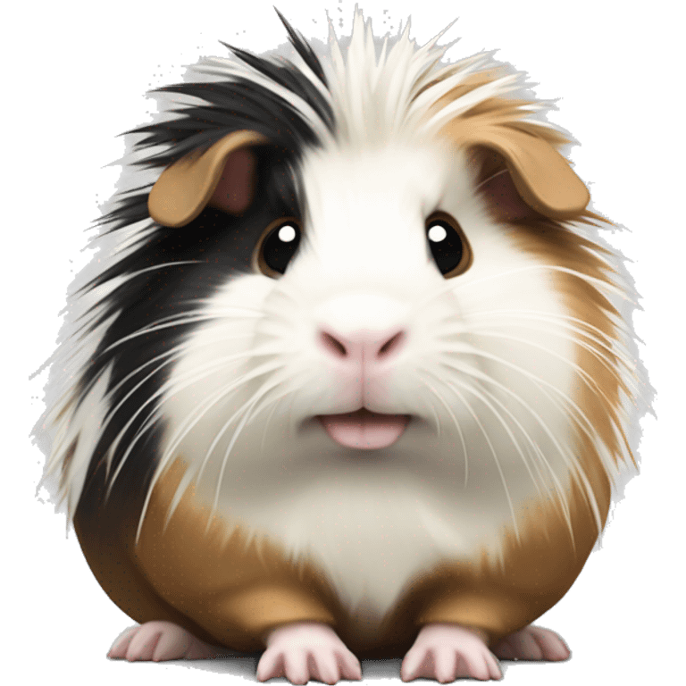 An energetic guinea pig with long spiky black, white, and tan fur, always looking a bit ruffled and curious.  emoji