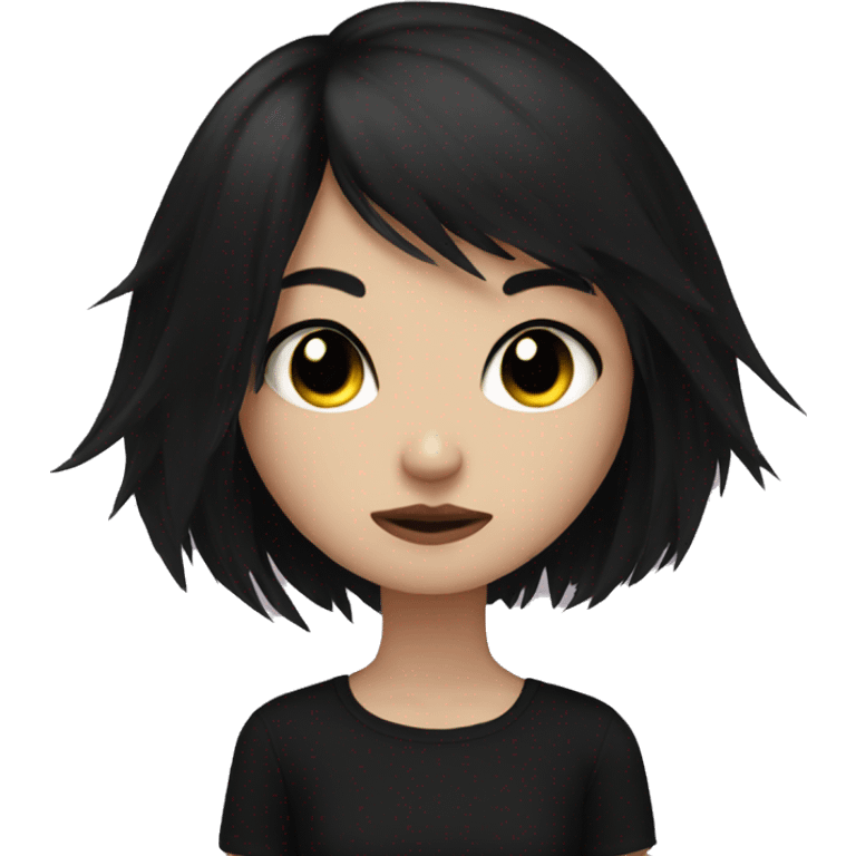 emo girl, short black hair, with black cat emoji