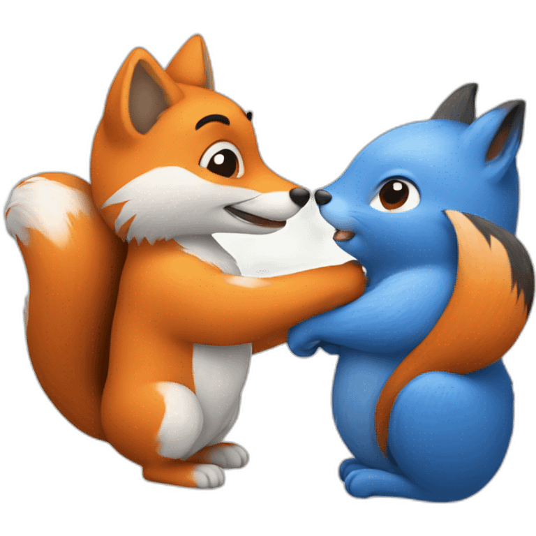 blue heart with fox hugging squirrel emoji