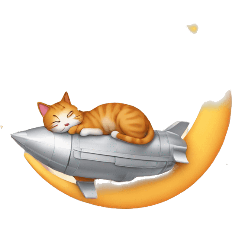 Cat sleeping on moon rocket autmn  emoji