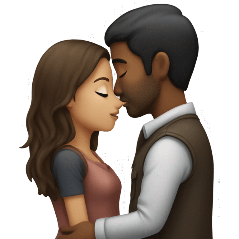 Blacked haired guy kissing brown haired girl emoji