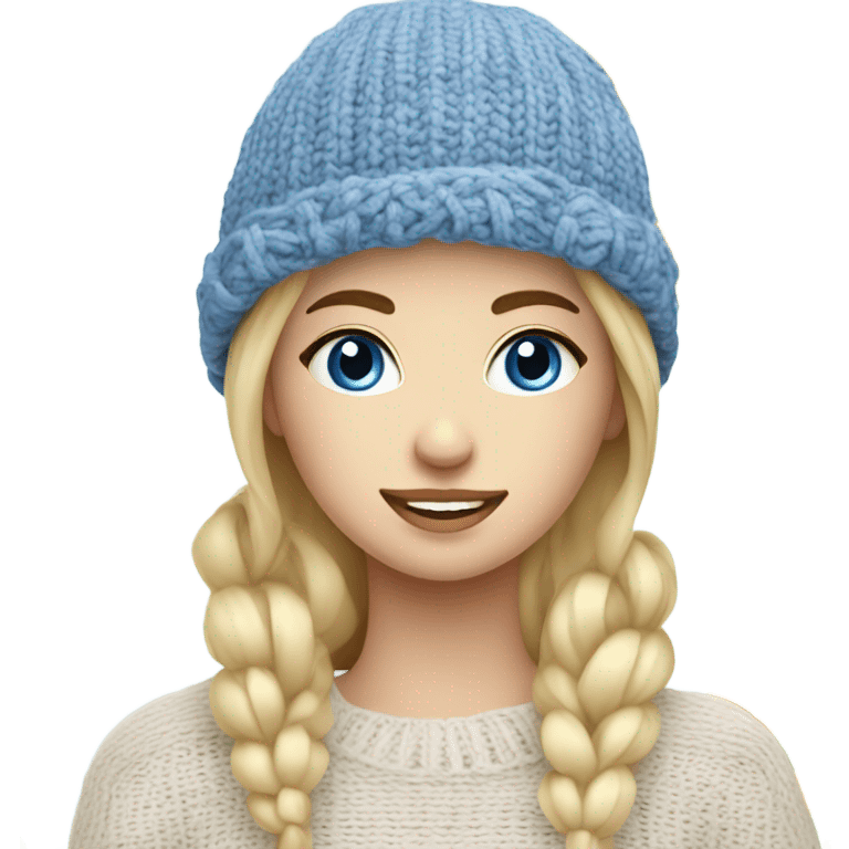 beautiful finnish blonde woman with blue eyes knitting floral hat emoji