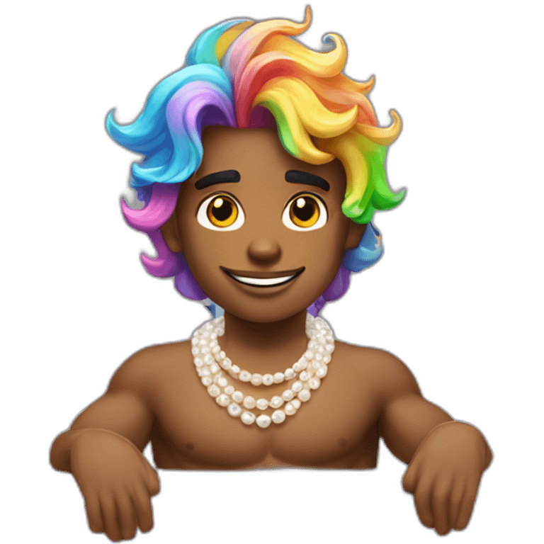 posh-muscle-boy-with-pearl-necklace-and-rainbow-unicorn-hair-in-golden-bathtub emoji