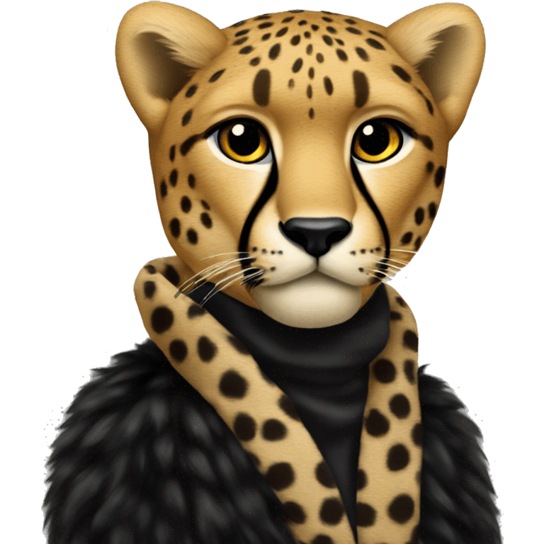 Cheetah wearing black fur coat  emoji