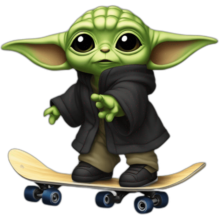 bebe yoda arc-en-ciel qui fait du skate en nageant dans une mer noir emoji