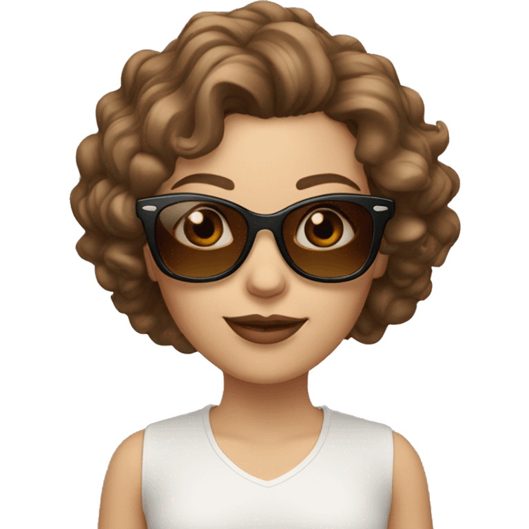 white woman with long brown curls, with brown rayban clubmaster sunglasses emoji