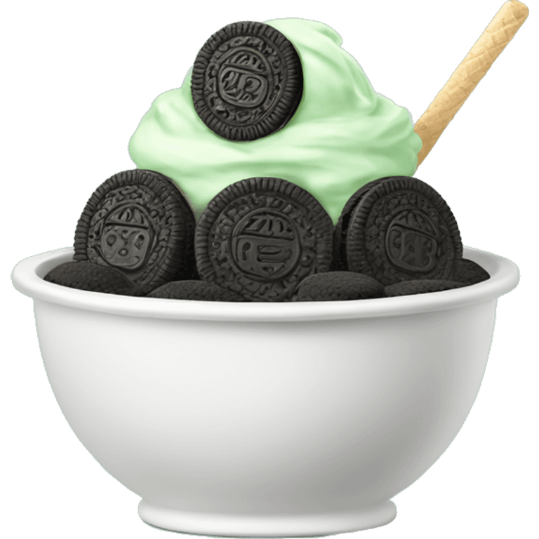 A white bowl with mint ice cream and Oreos emoji