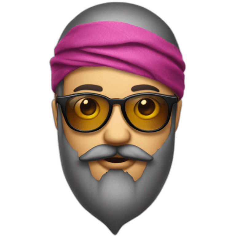 emoji sticking out tongue and closed right eye with gradient glasses, beard and bandana on head emoji