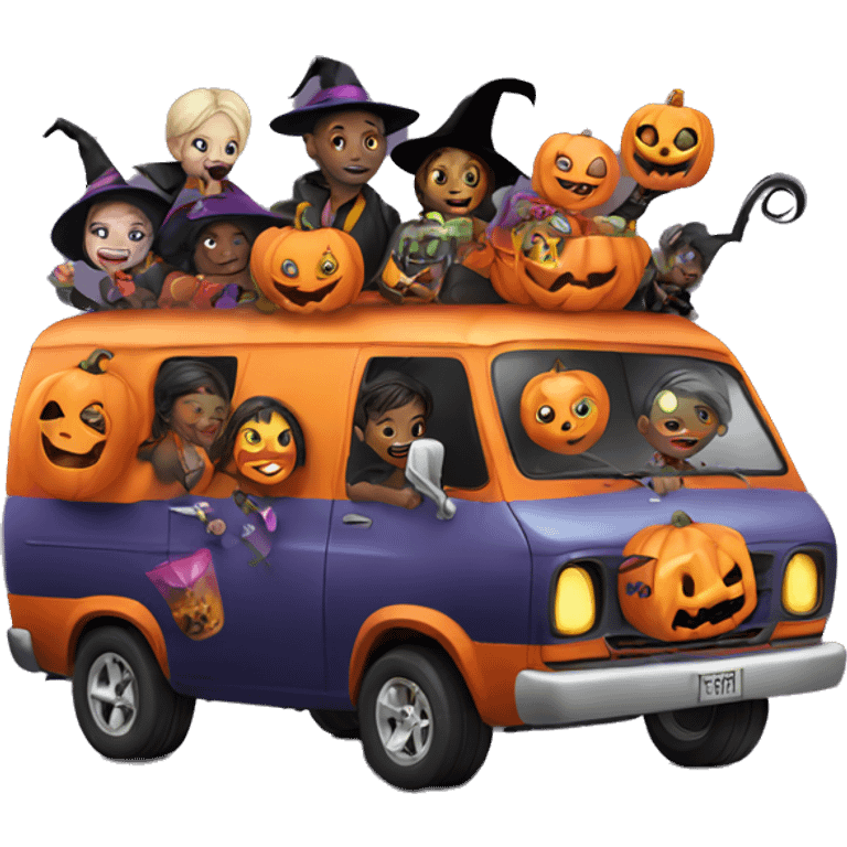 Halloween van full of children going trick or treating emoji