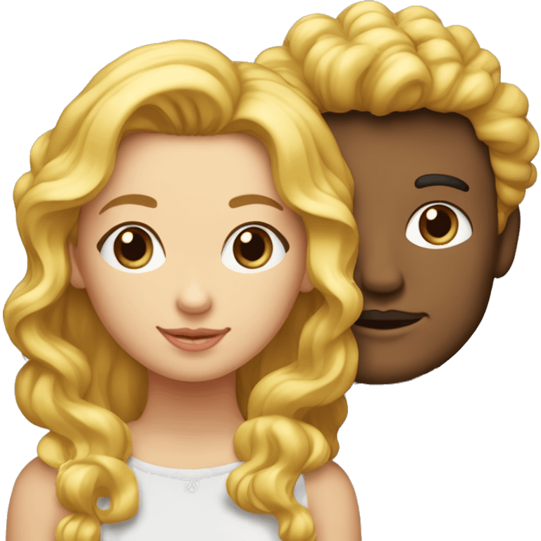 Fille au cheveux bouclés en couple avec un garçon plus petit qu’elle blond emoji