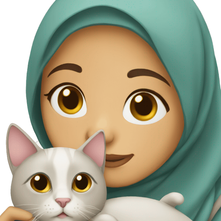 Arabic hijab girl with a brow hijab and holding her cat emoji