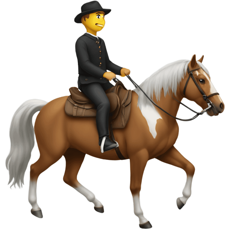 Man riding horse backwards emoji