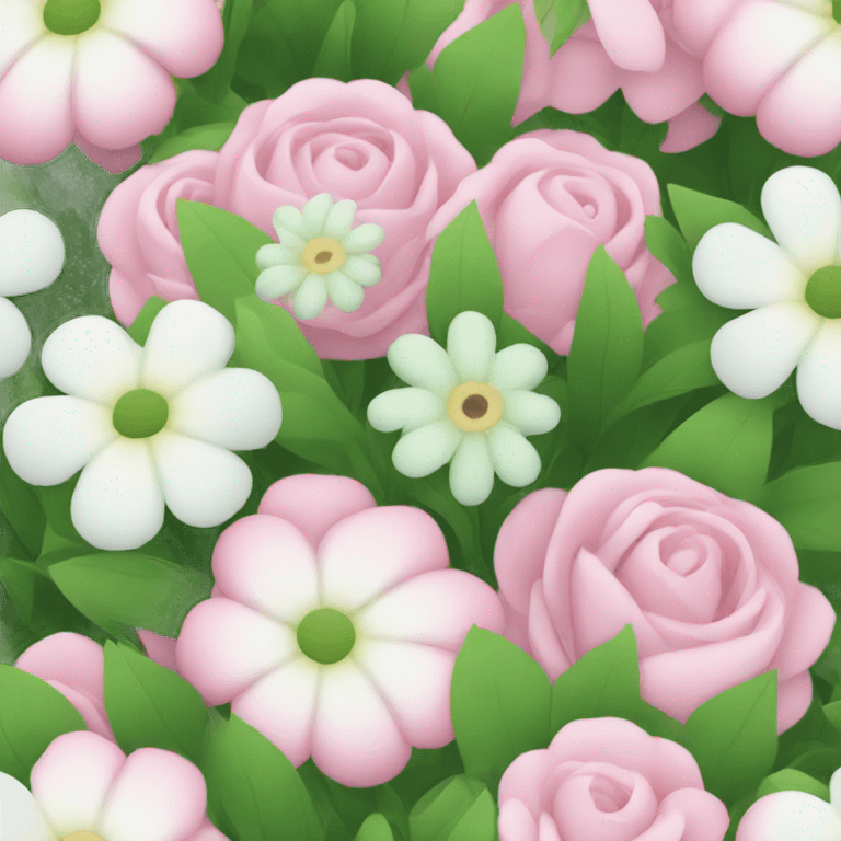 Flower bouquet with white, green and light pink flowers emoji