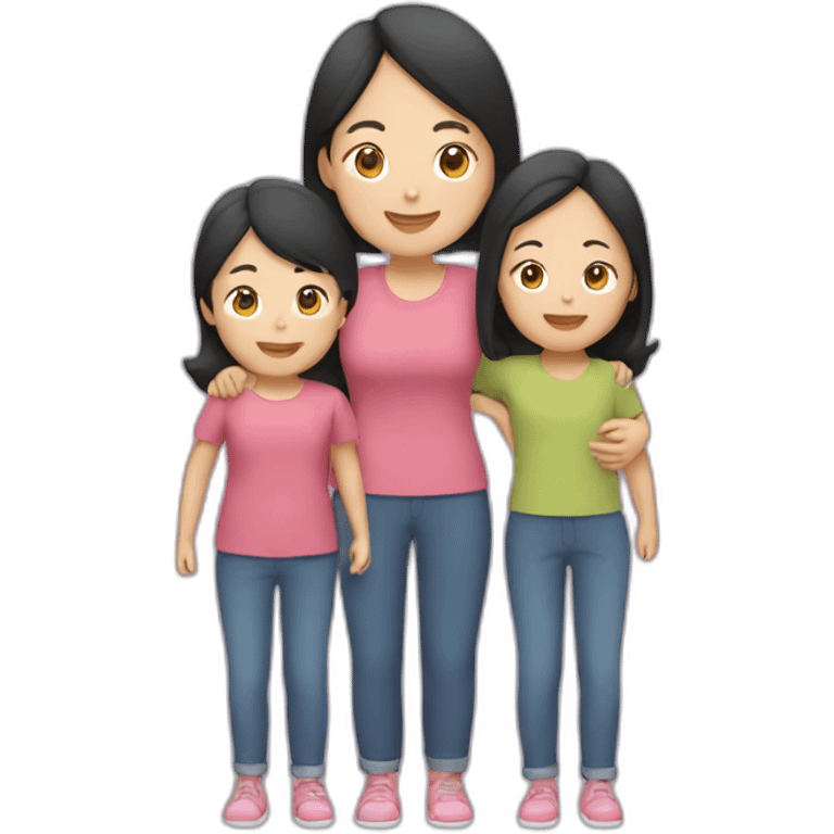 an asian mom with 2 daugters emoji