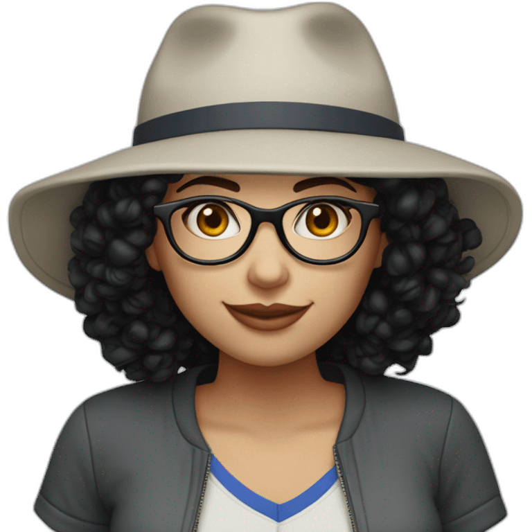 Mom with black curly hair and fair skin and Mets hat with glasses emoji