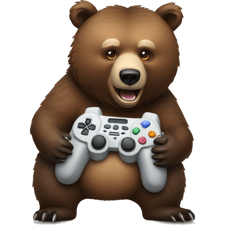 Grizzly Bear holding a video game controller  emoji