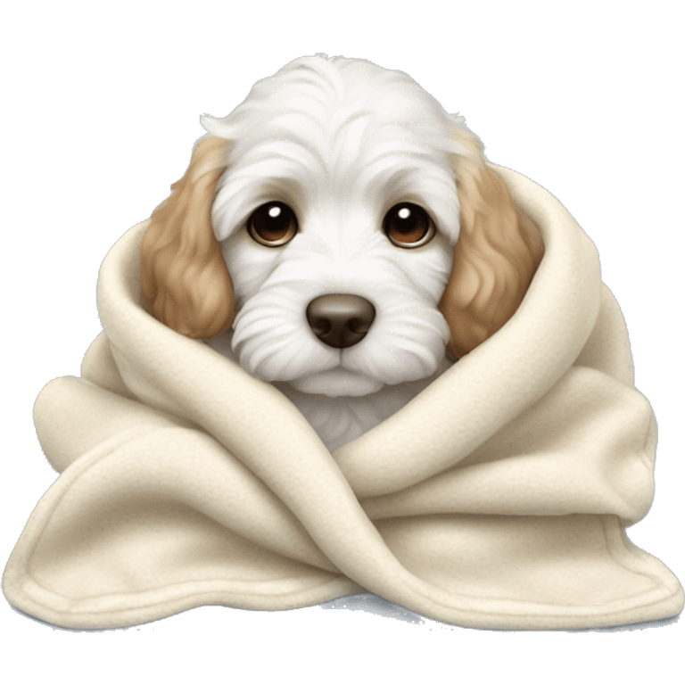 White cute cockapoo puppy sleep in blanket emoji