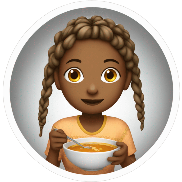 Girl eating soup with boho braids emoji