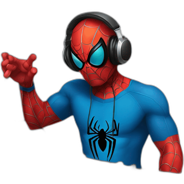 Spider-Man in headphones playing DJ mixer  emoji