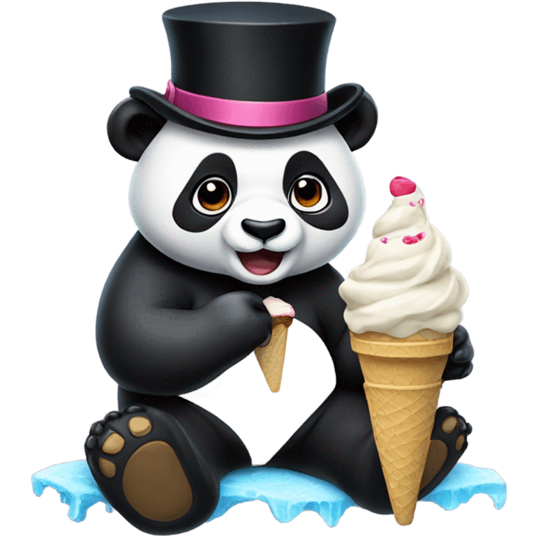 Panda eating ice cream with a top hat on emoji