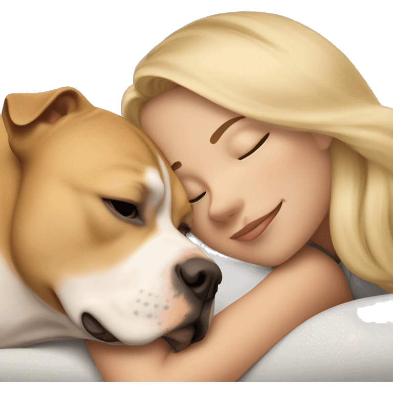 A light blonde girl is laying down sleeping with a light brown pitbull  emoji