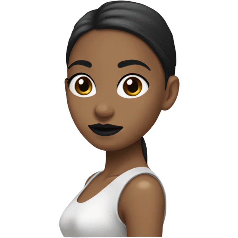 A side view of a girl with a oval long head is that completely white with big black lips with big eyes with short hair with long pony tail with black cheeck emoji