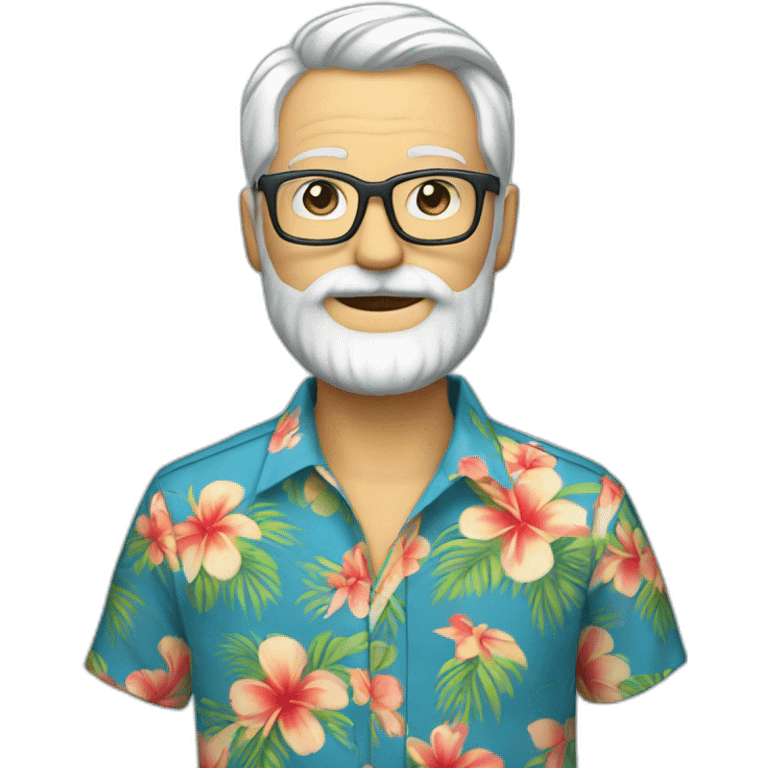 middle aged hipster no hat with beard silver hair blue eyes hawaiian shirt emoji