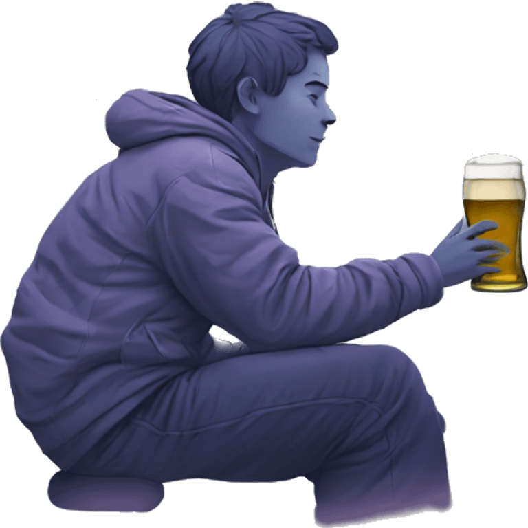 Person sat on a nebula drinking beer, line drawn style emoji