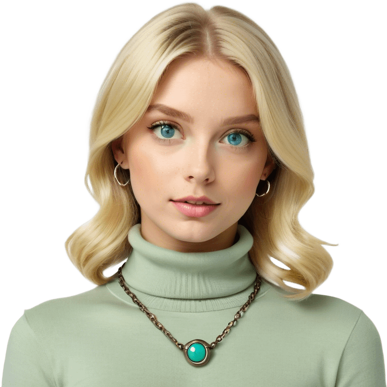 blonde girl in turtleneck portrait blue eyes emoji