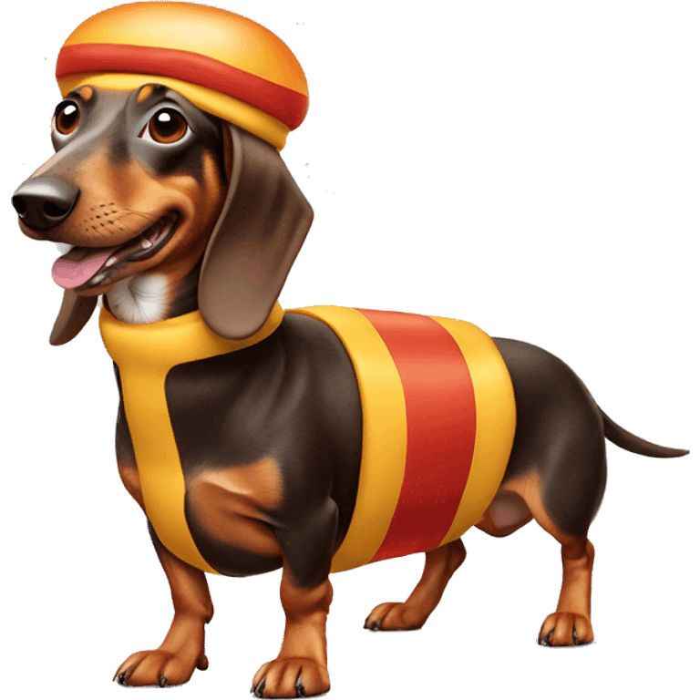 Weiner dog in hotdog costume emoji