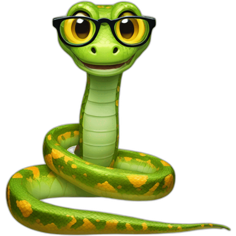 happy snake with glasses friends with cameleon emoji