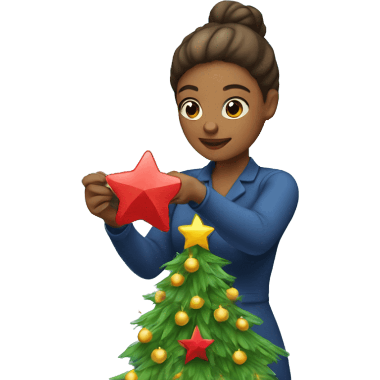 woman putting star on christmas tree emoji