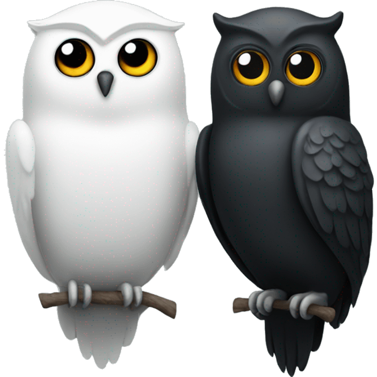 One white owl and one black owl in love emoji